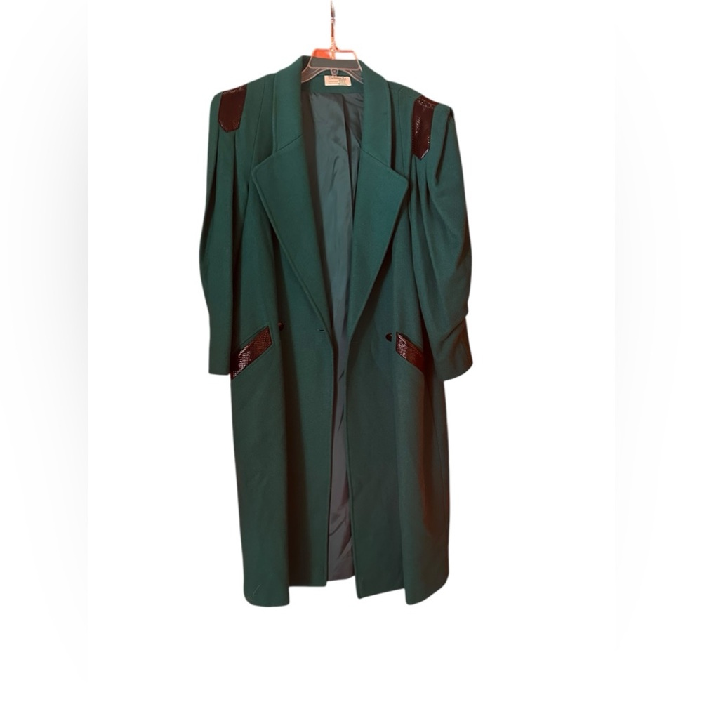 Vintage Fashions By Jill 100% Wool Snakeskin Emerald Green Coat Size 16